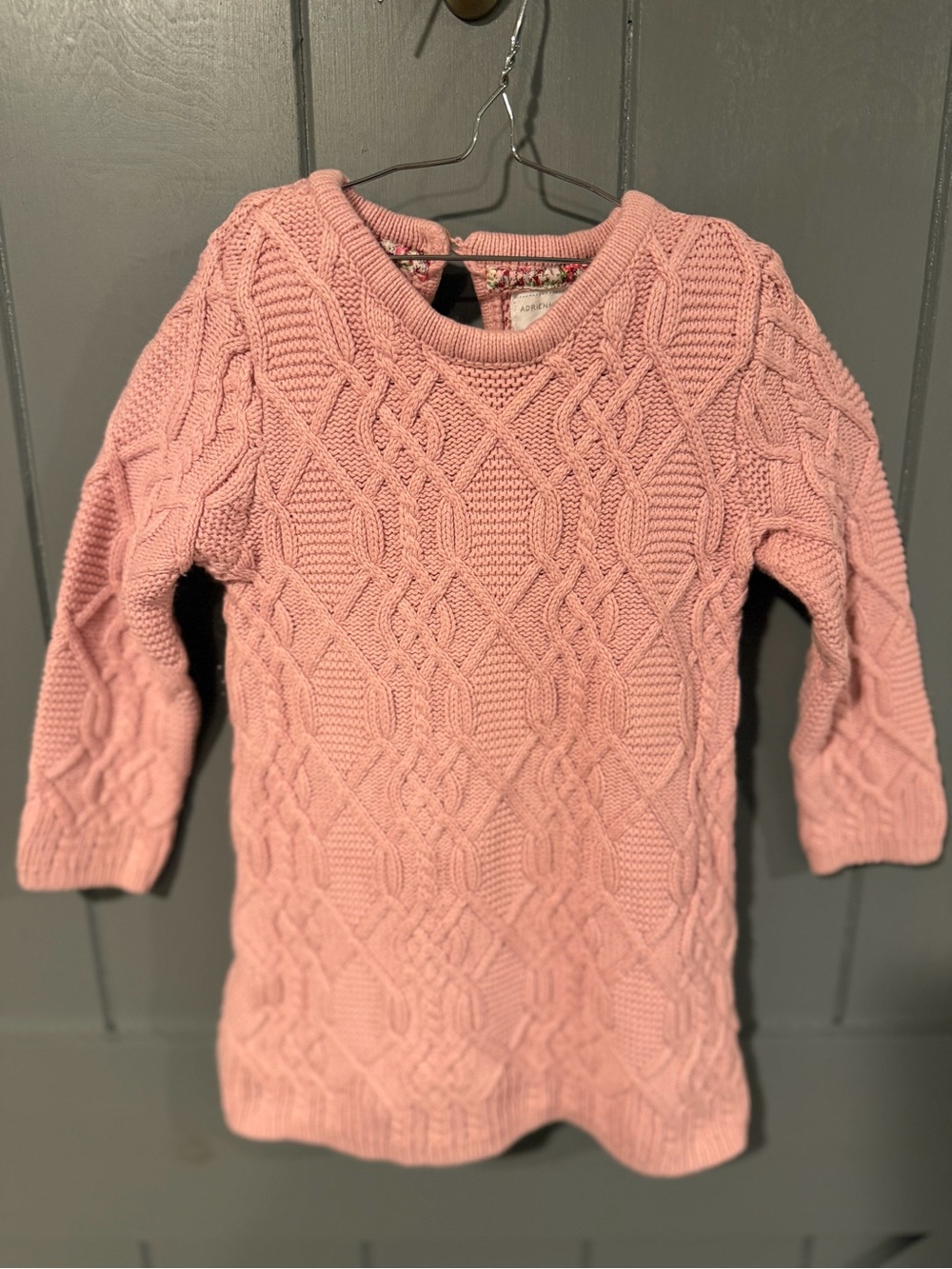 Little Girl Cable Knit Sweater Dress- Pink